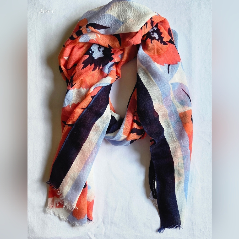 Tommy Hilfiger Peach and Blue Floral Scarf. This Is Very Soft And Comfortable